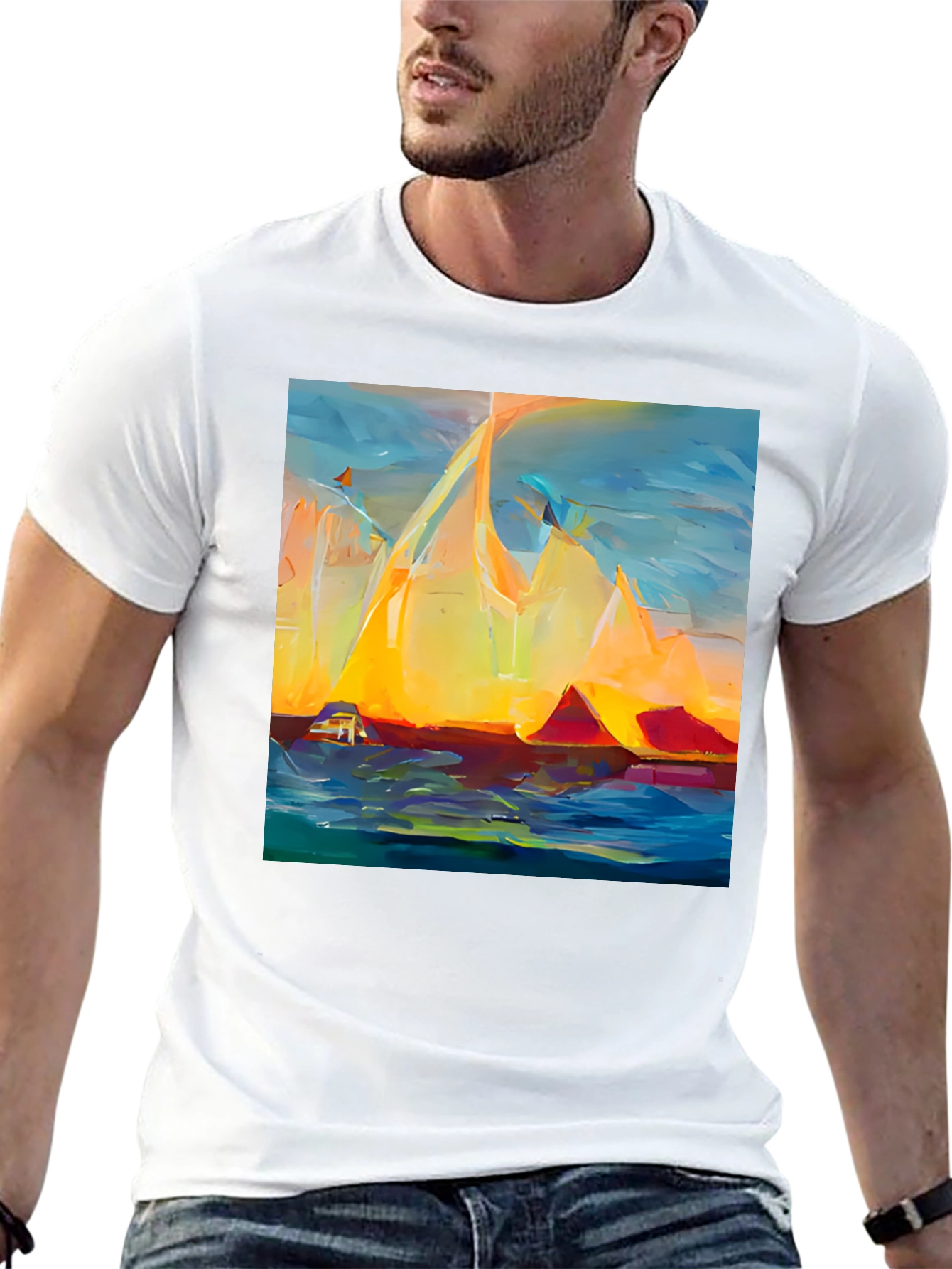 Black Abstract Mountain Sunset T-Shirt view 13
