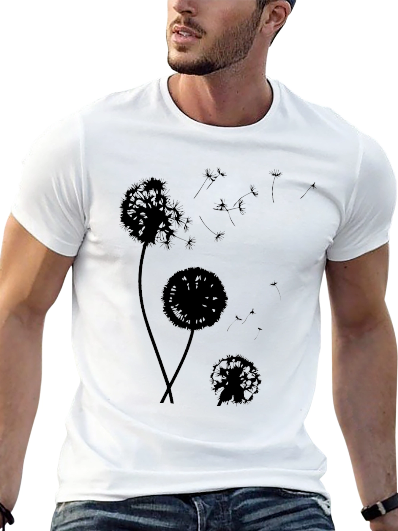 Black Dandelion Silhouette Black T-Shirt - Stylish Graphic Tee view 13