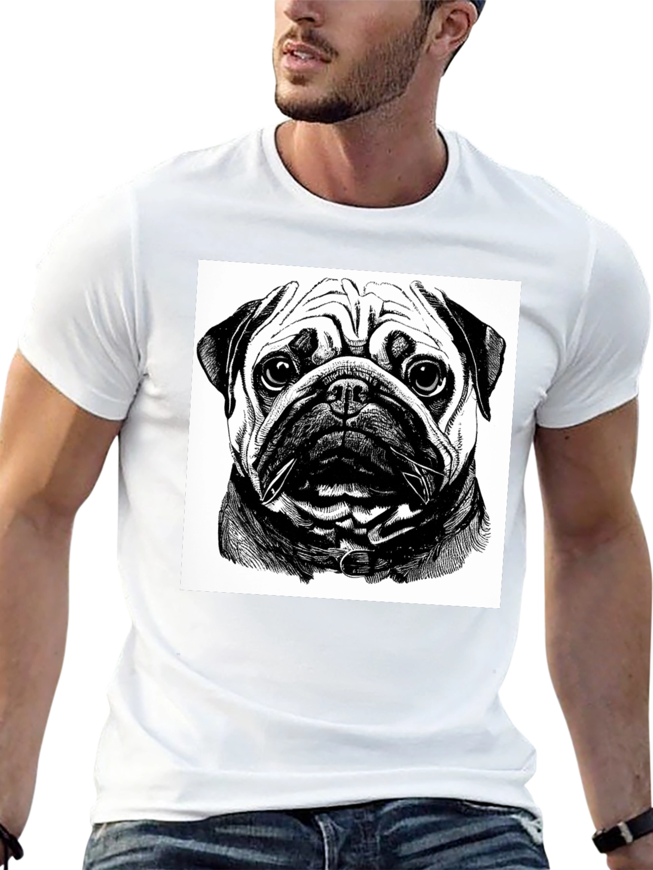 Black Pug Portrait Graphic Black T-Shirt view 13