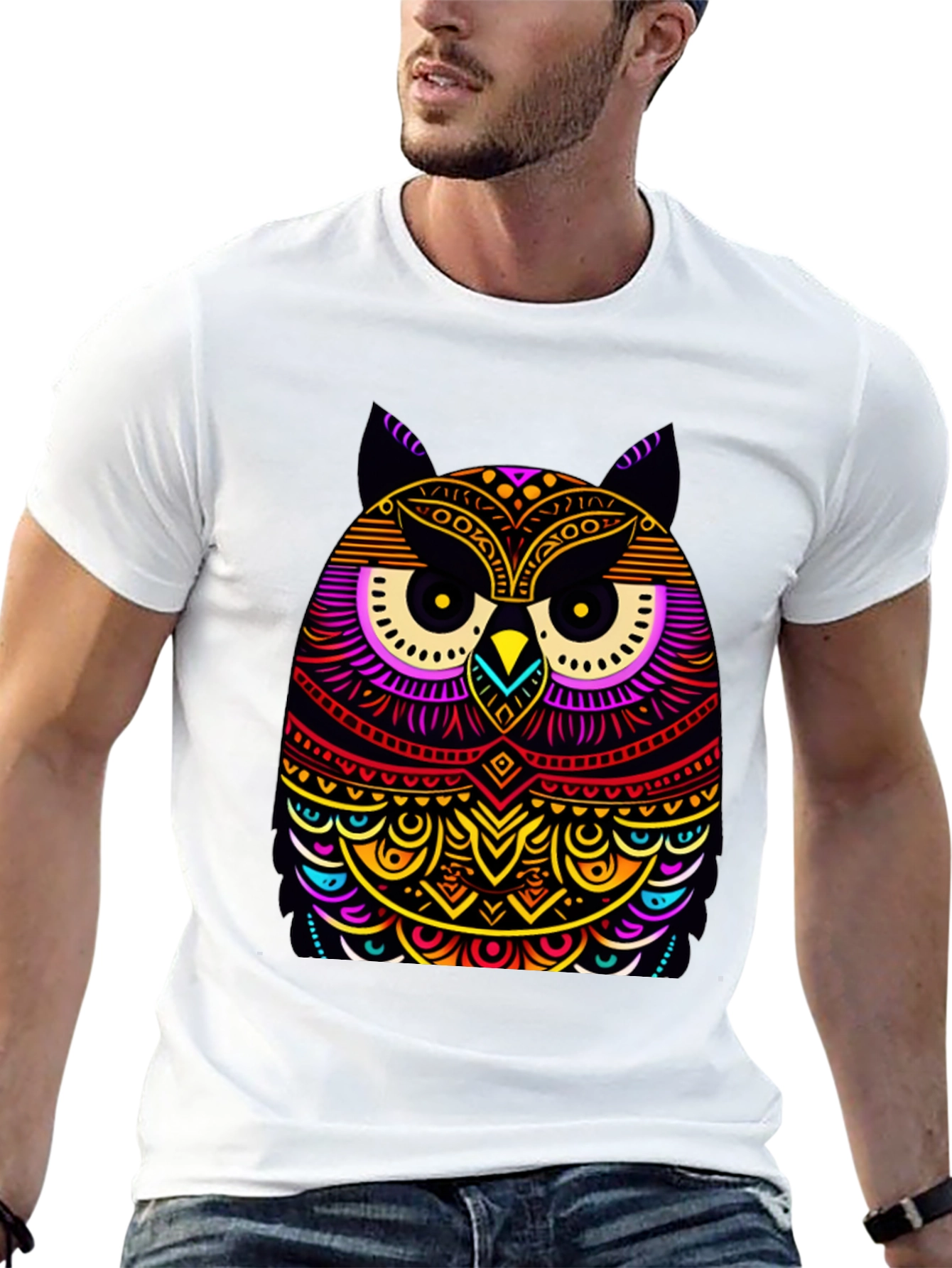 Black Vibrant Owl Graphic Black T-Shirt view 13