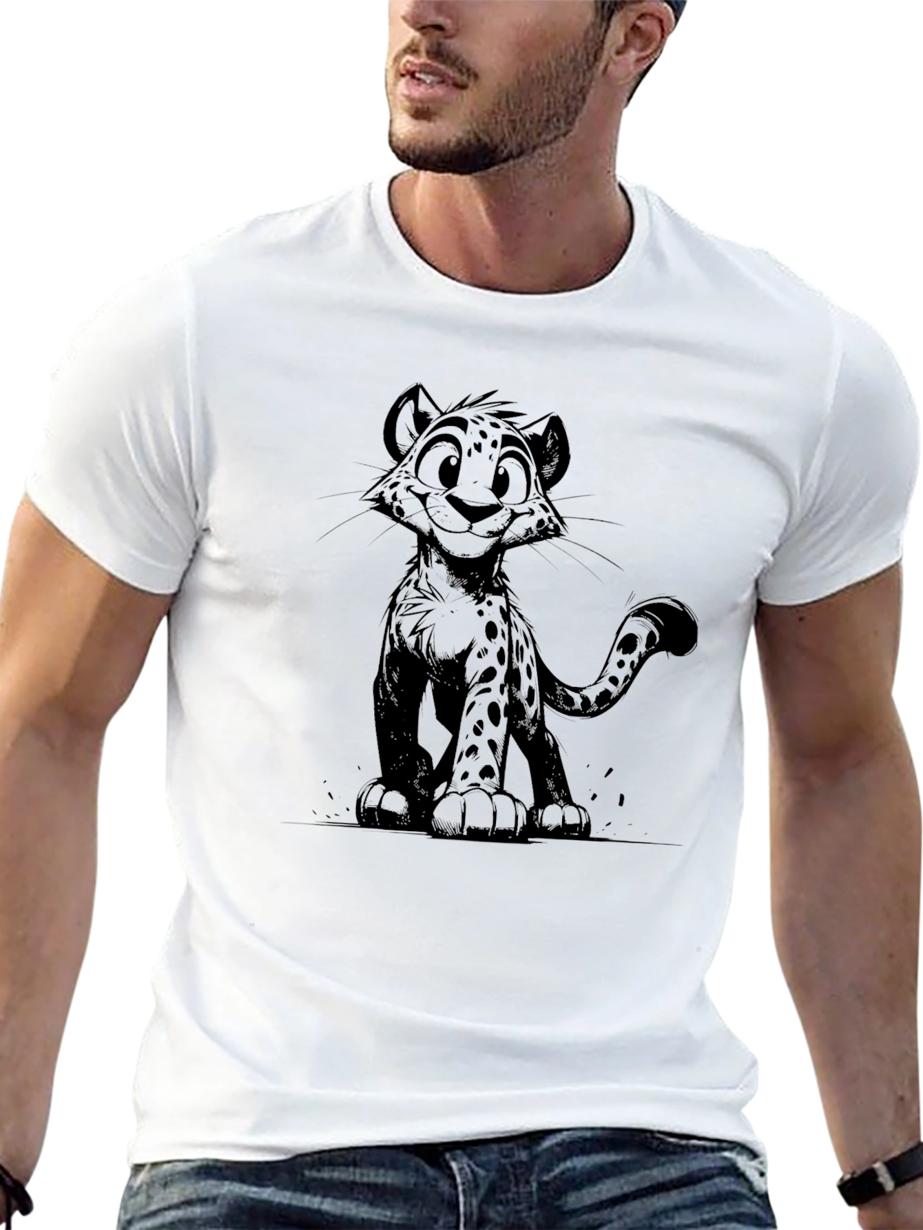Black Cartoon Cheetah Graphic Black T-Shirt view 13