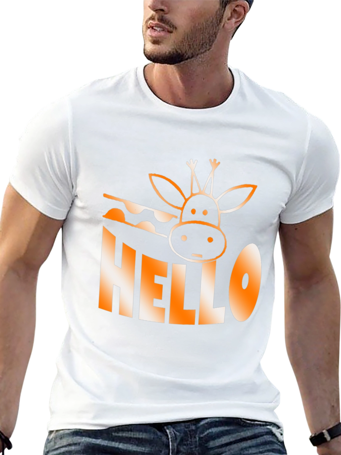 Black Hello Giraffe Graphic Tee - Black Cotton T-Shirt view 13