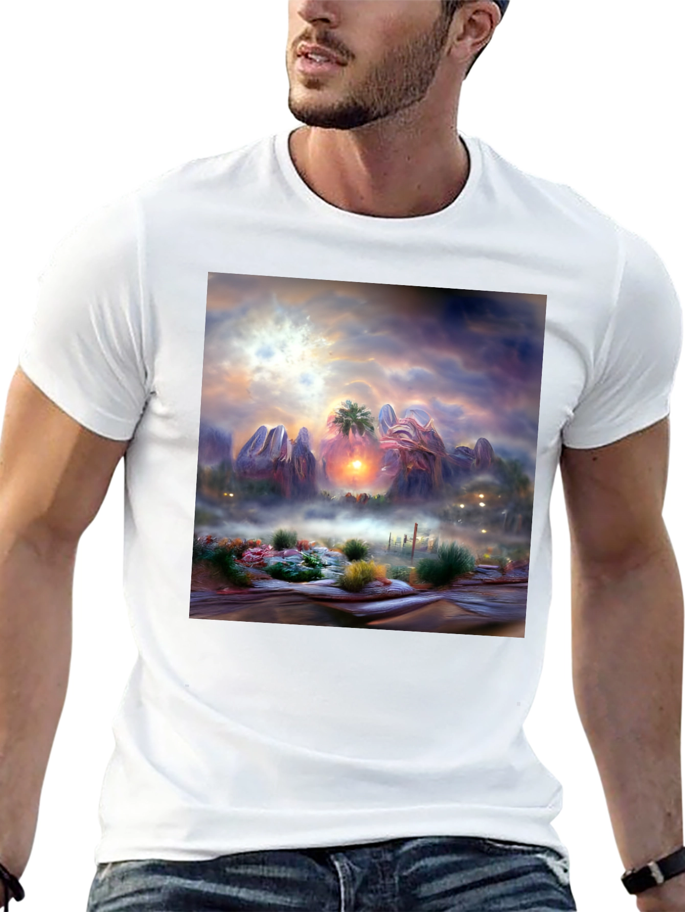 Black Sunset Desert Graphic Tee - Artistic Men's Shirt view 13