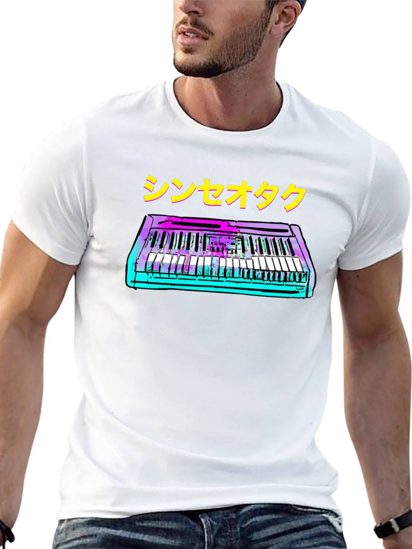 Black Synthwave Keyboard T-Shirt - Retro Music Style view 13