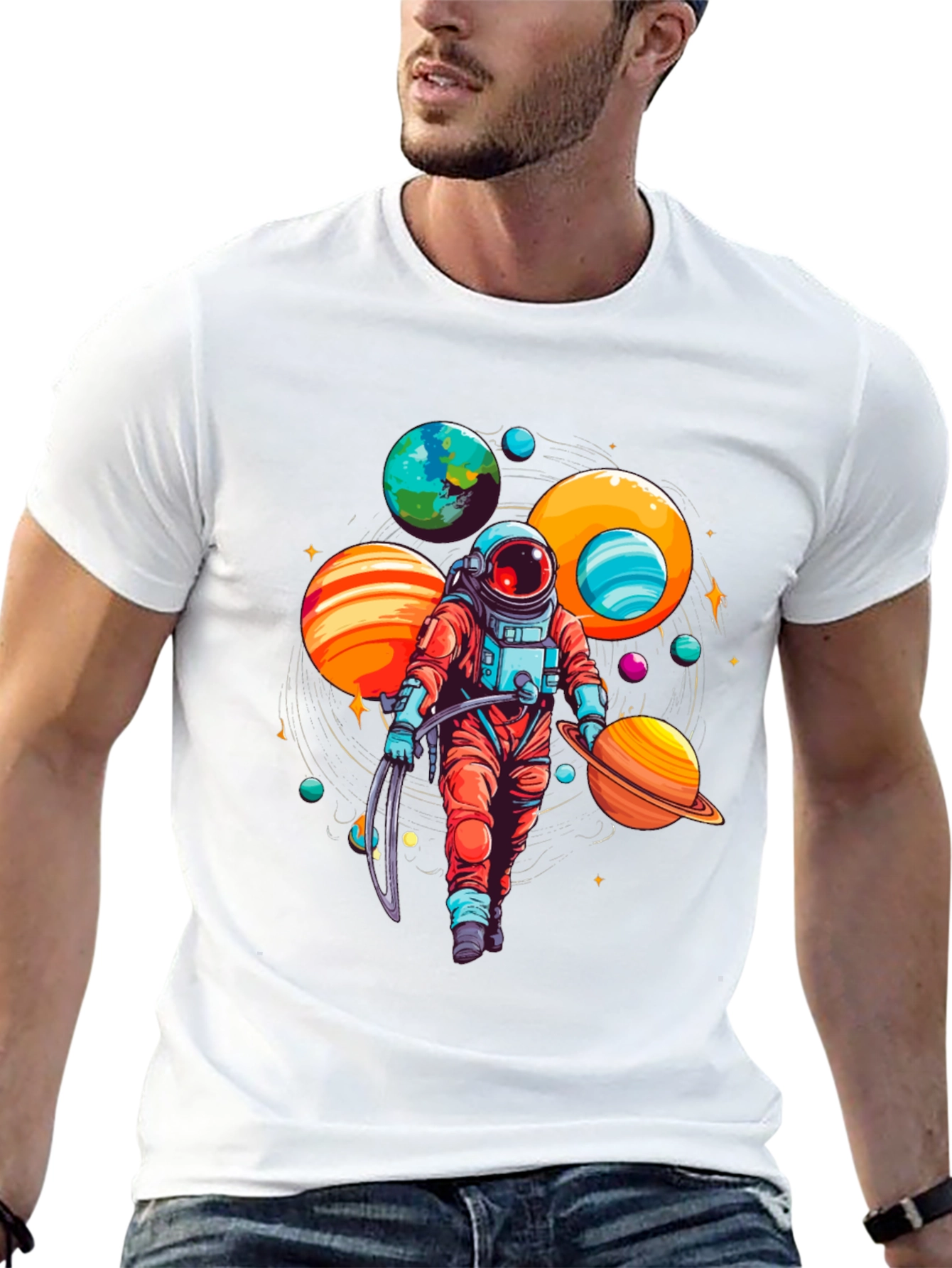 Black Astronaut Planets Graphic Tee - Space Lover T-Shirt view 13
