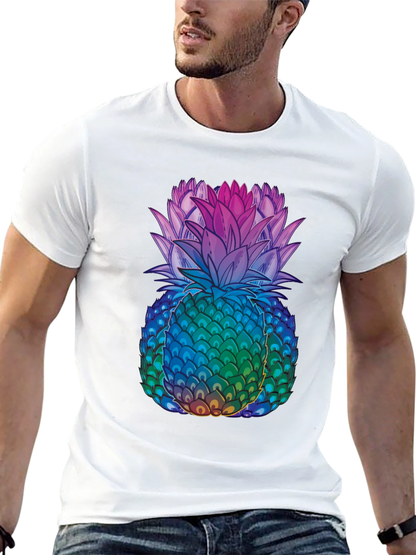 Black Rainbow Pineapple Graphic Tee - Unique Design view 13