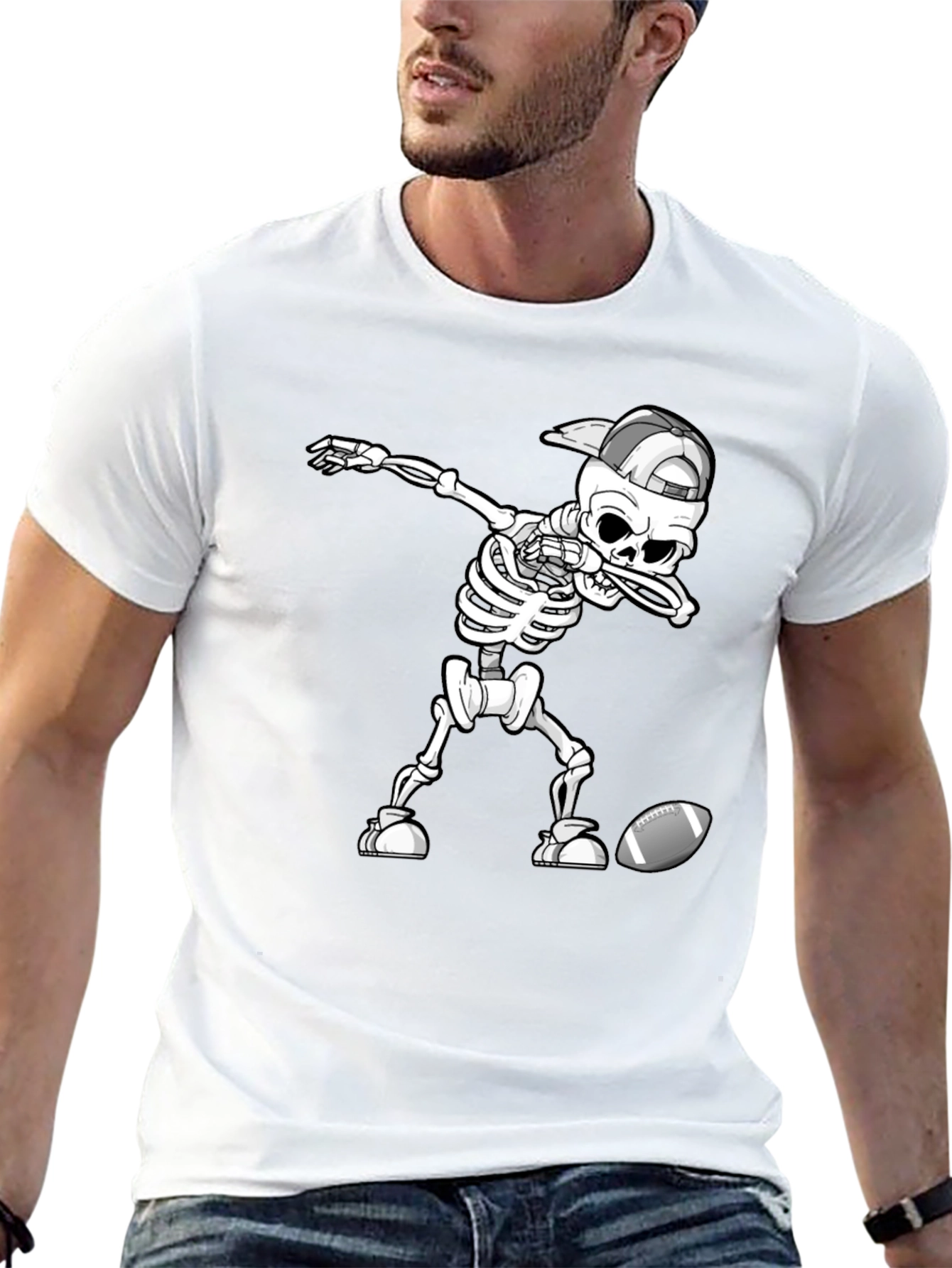Black Skeleton Dabbing Football Tee view 13