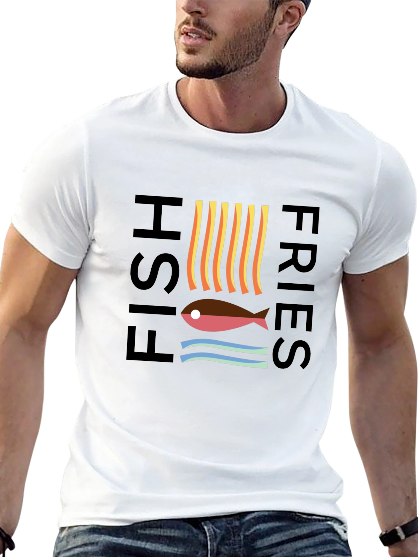 Black Fish & Fries Graphic Tee - Unisex Black T-Shirt view 13
