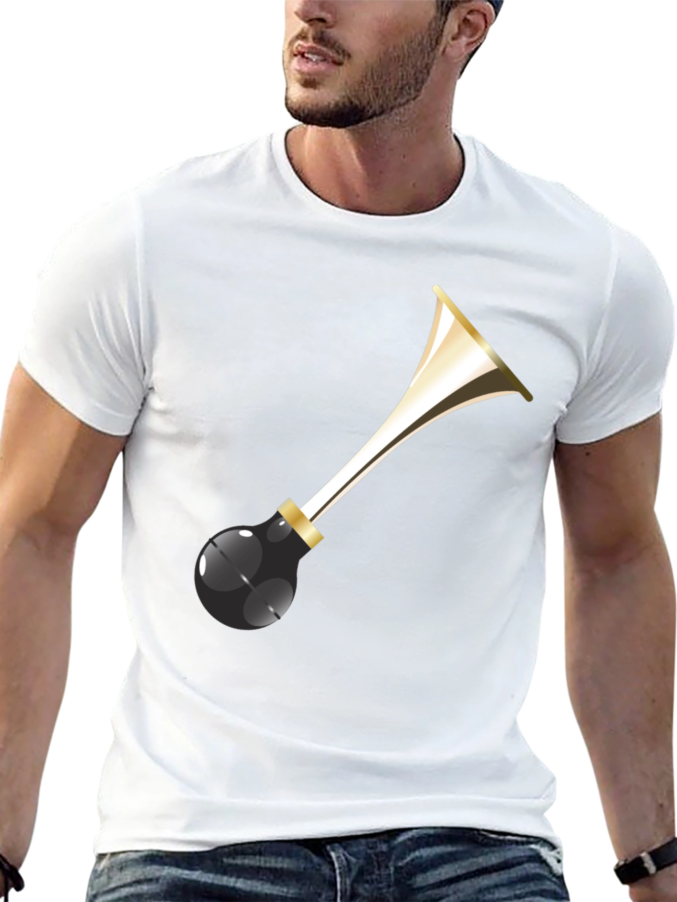 Black Party Horn Graphic Tee - Black Cotton T-Shirt view 13