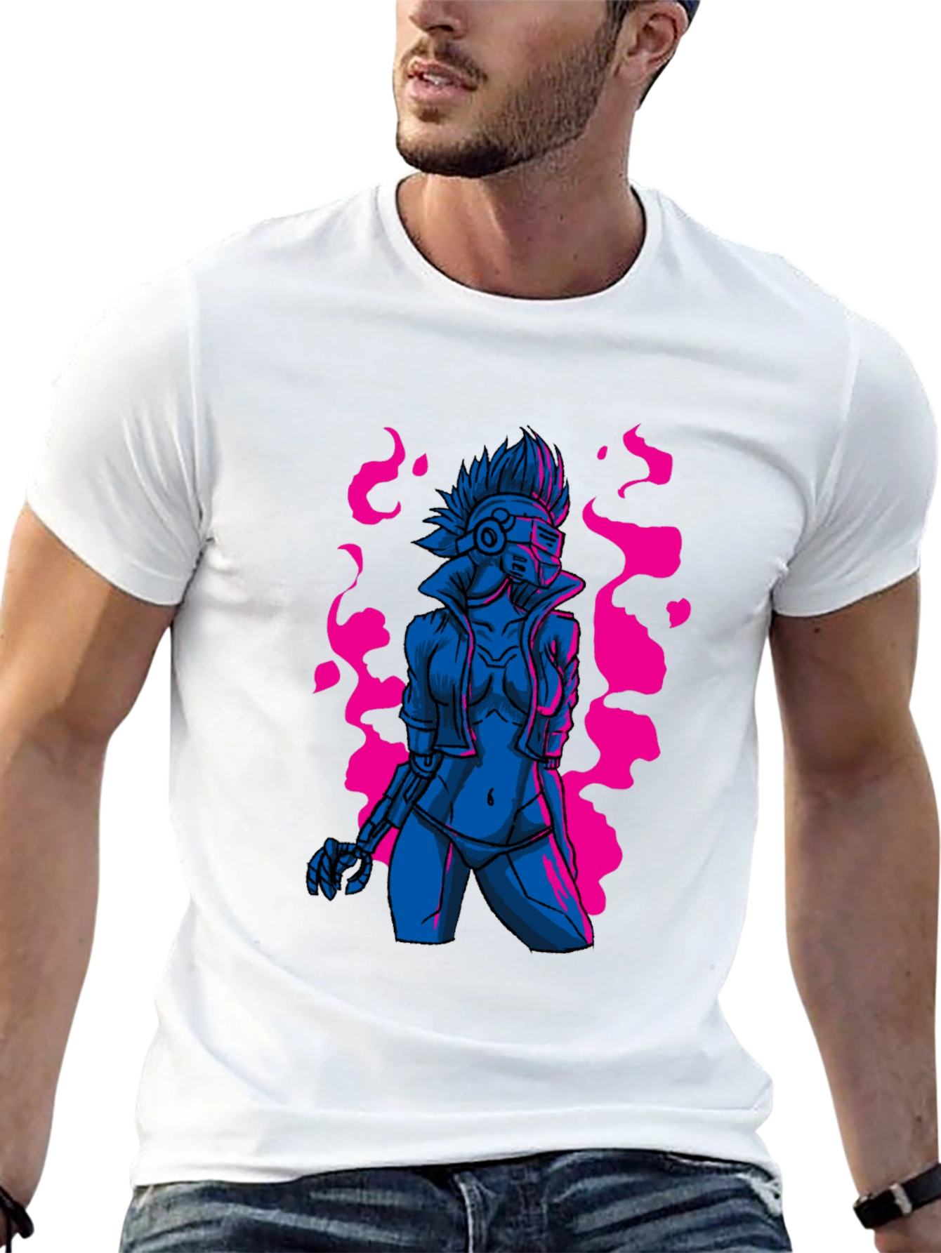 Black Cyberpunk Android Graphic Tee - Edgy Sci-Fi Style view 13