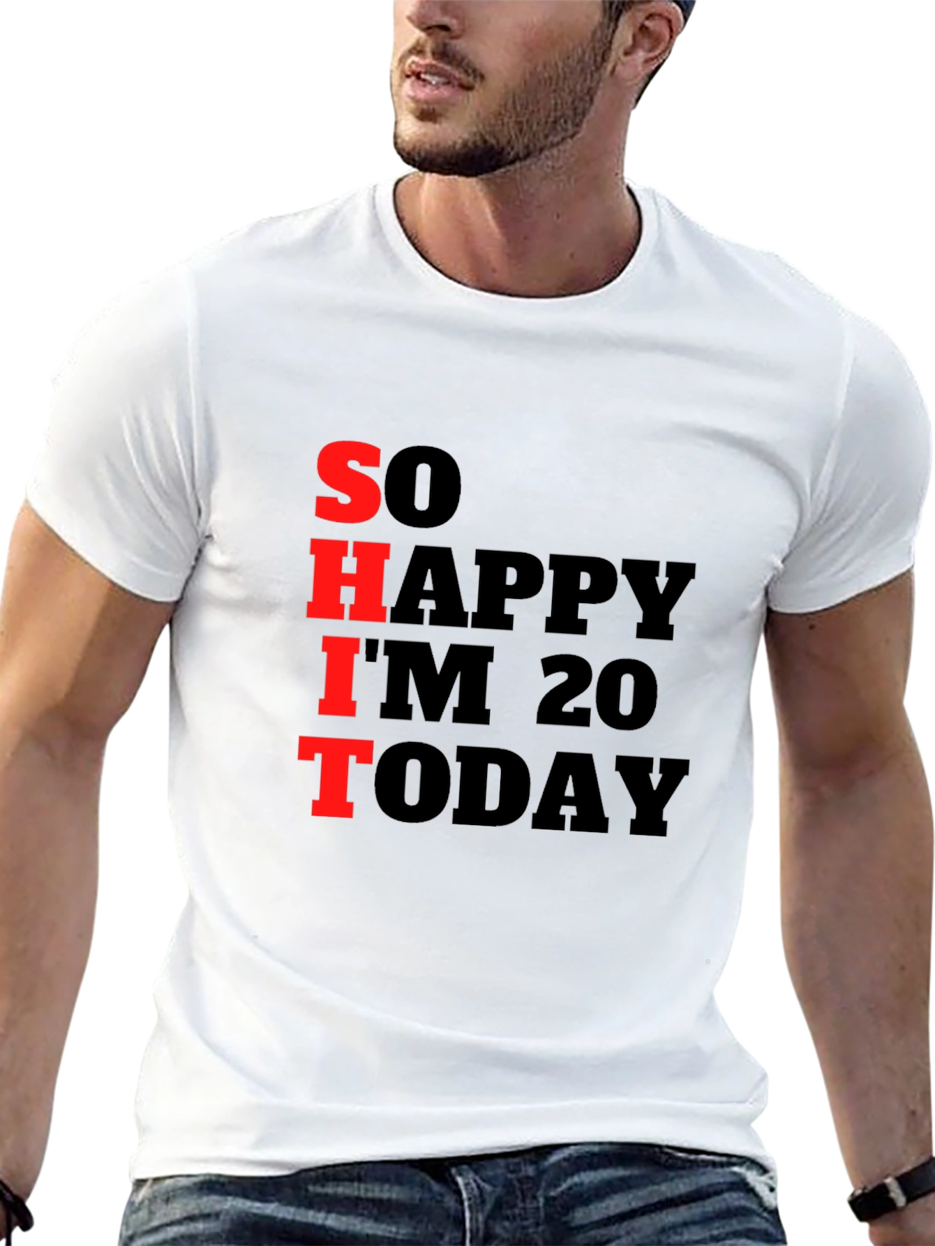 Black Funny 20th Birthday T-Shirt: "So Happy I'm 20" view 13