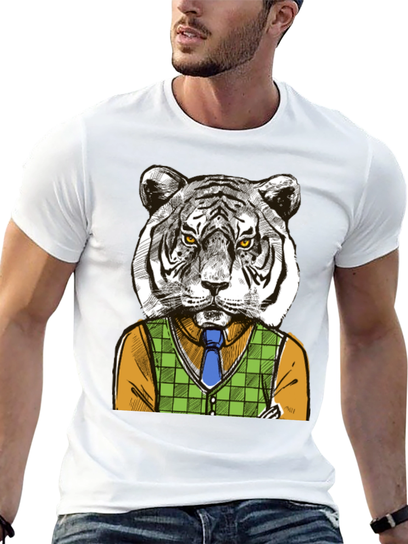 Black Tiger Gentleman Graphic T-Shirt - Cool Animal Design view 13