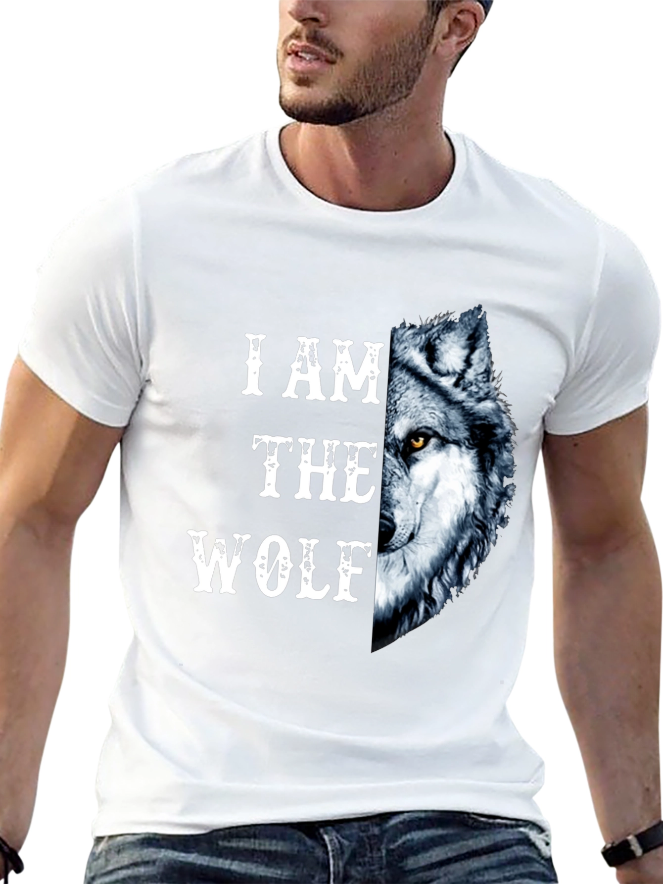 Black I Am The Wolf Graphic Print Men's T-Shirt view 13