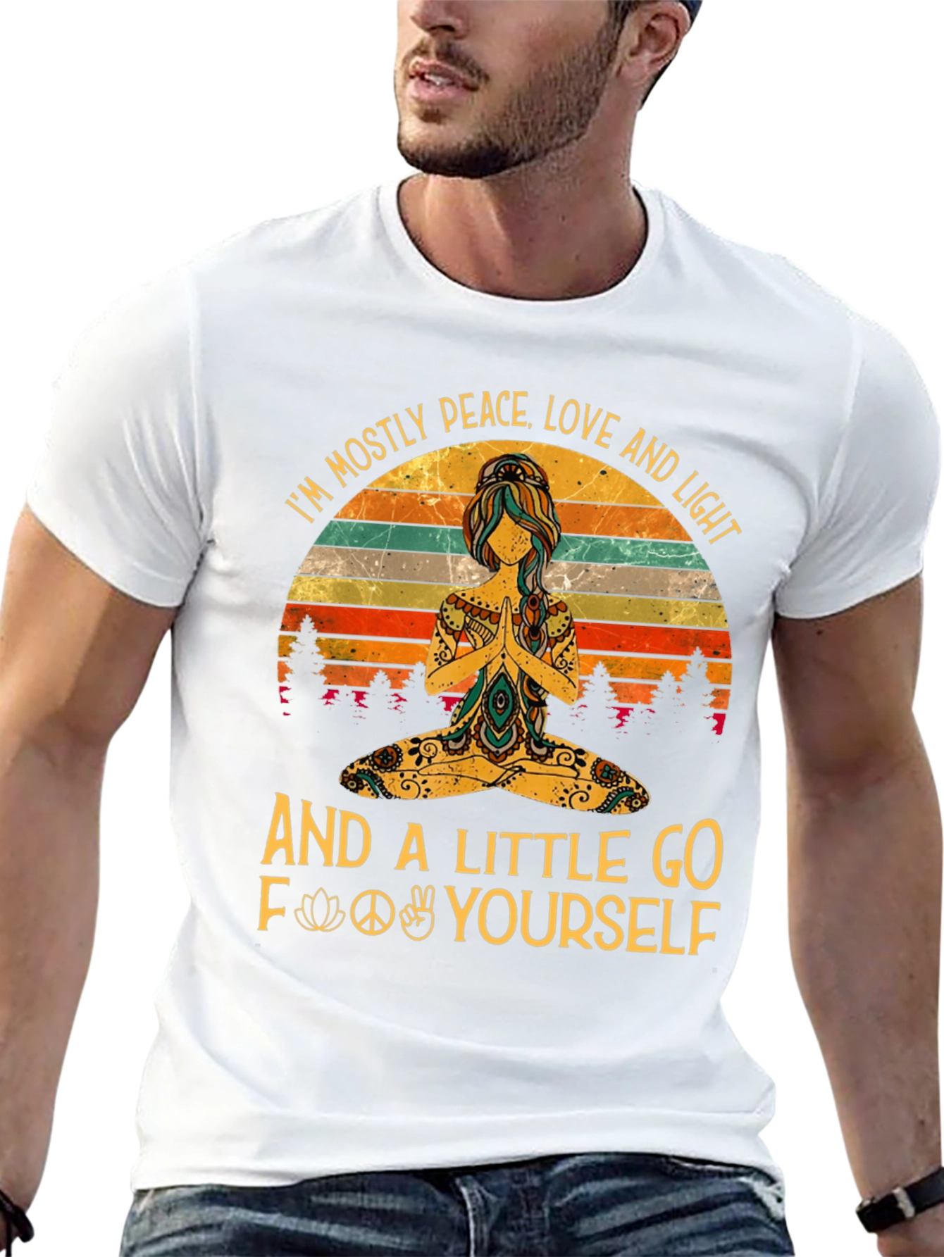 Black Peace Love Light Funny Yoga Graphic T-Shirt view 13