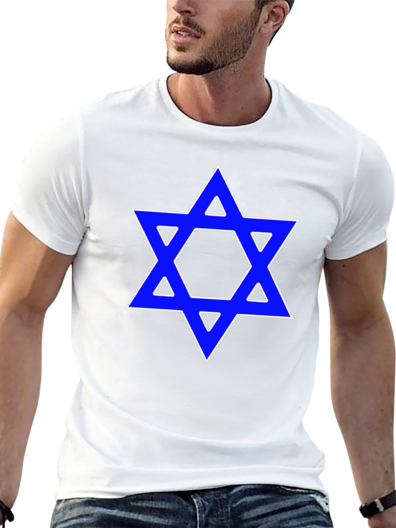 Black Star of David Graphic Tee - Blue Design on Black Shirt view 13