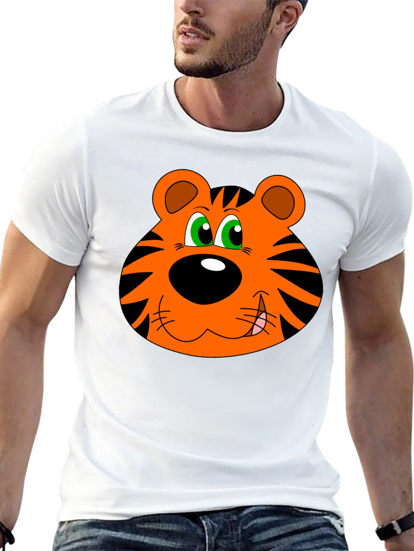 Black Cartoon Tiger Graphic T-Shirt - Black view 13