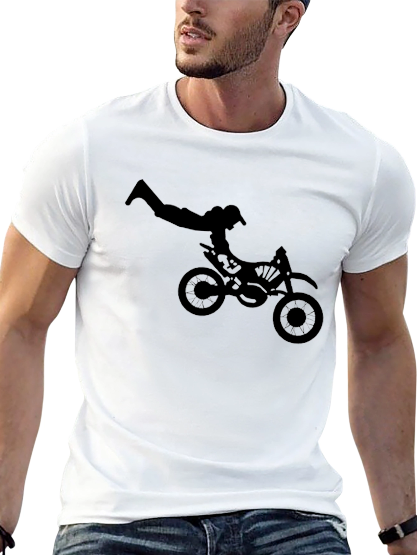 Black Black Graphic Tee: Motocross Stunt Design view 13