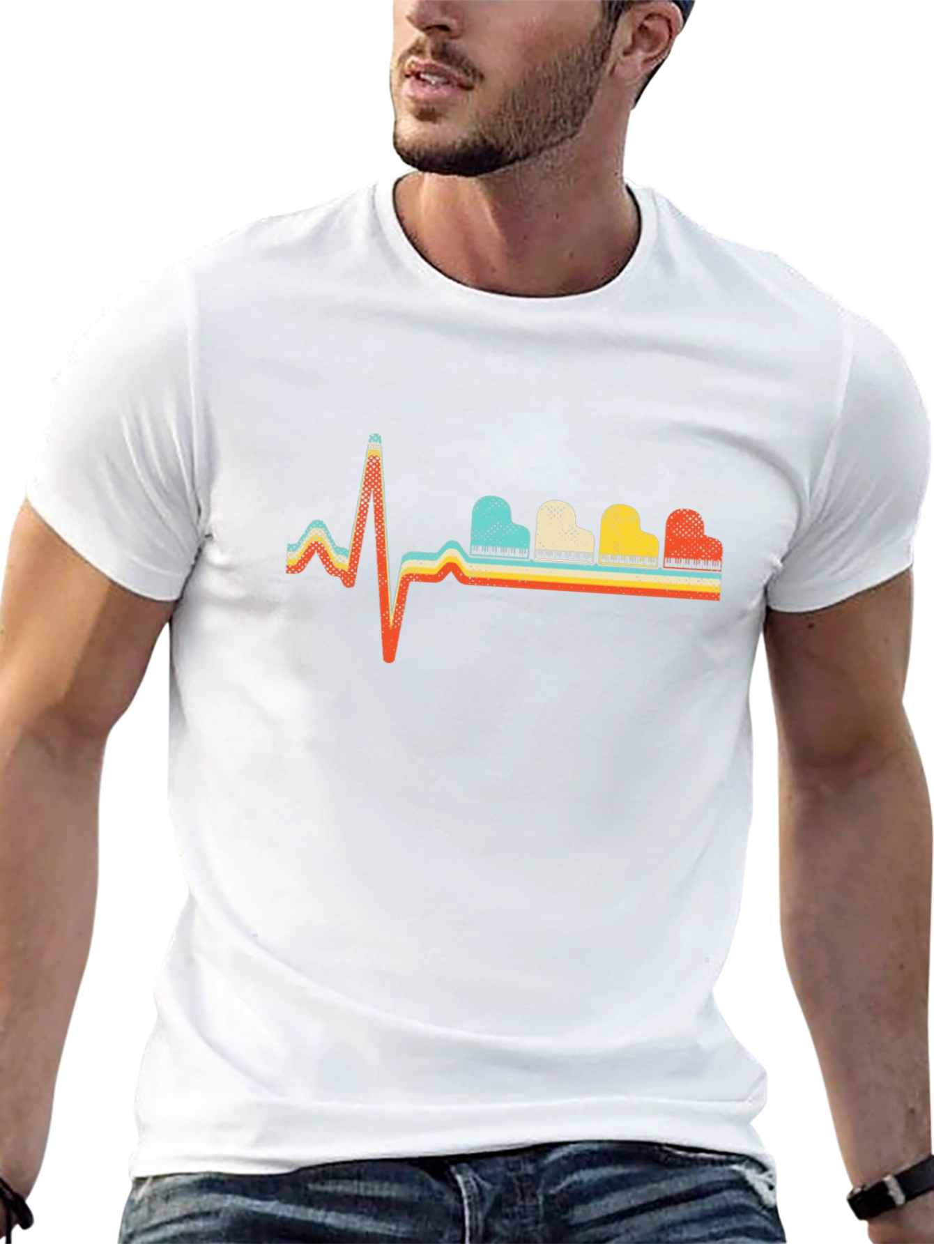 Black Retro Piano Heartbeat T-Shirt view 13
