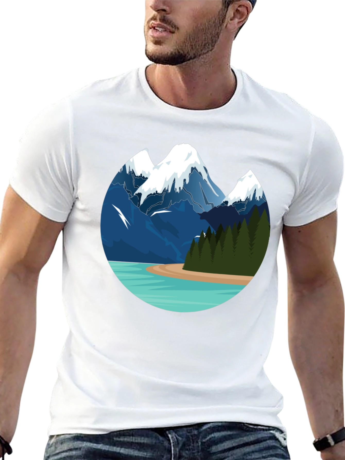 Black Mountain Lake Graphic Tee - Black Cotton T-Shirt view 13