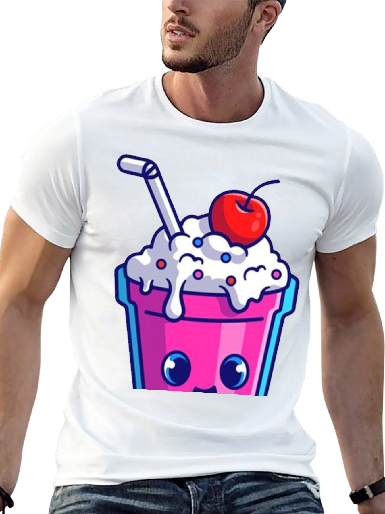 Black Cute Kawaii Milkshake Graphic Tee - Fun Style view 13