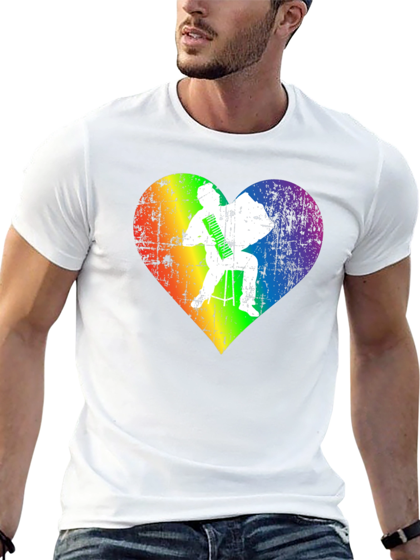 Black Rainbow Heart Accordion Player T-Shirt view 13