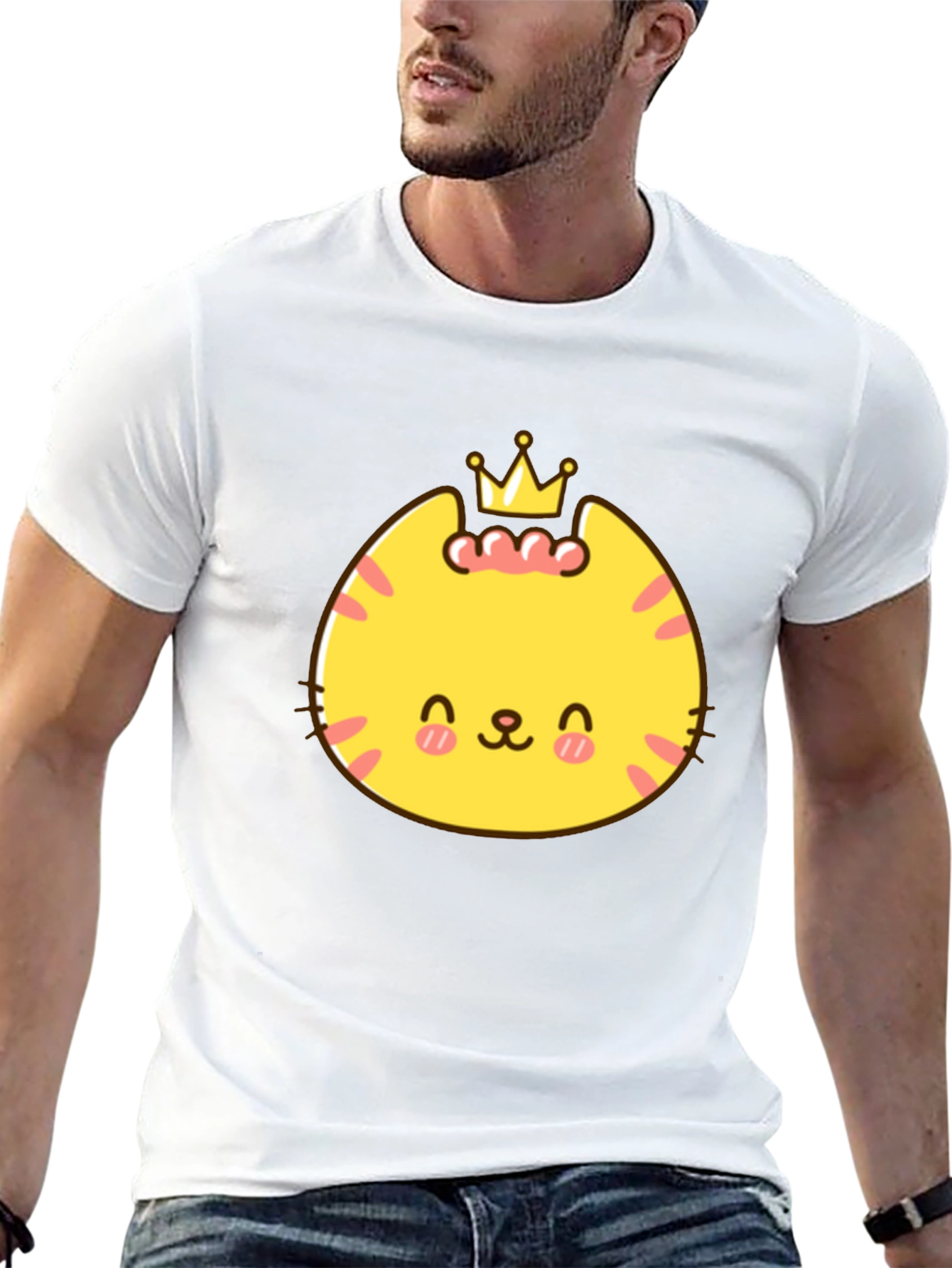 Black Cute Cartoon Crown Cat Graphic Tee - Black view 13