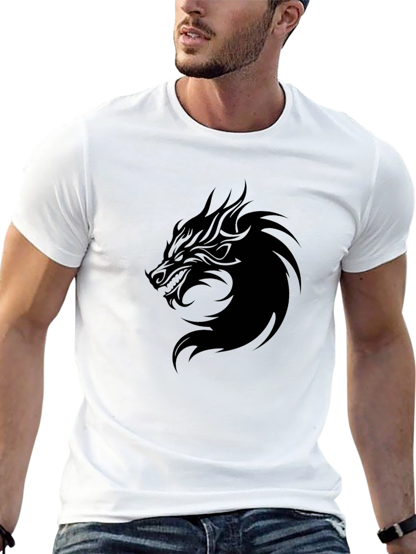 Black Men's Black Dragon Graphic T-Shirt view 13