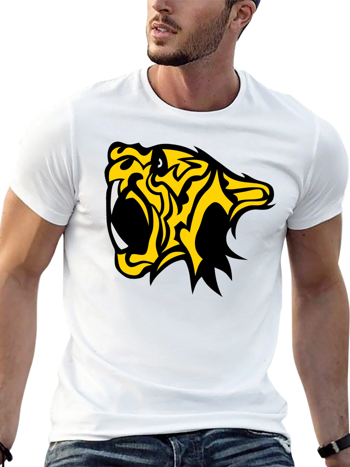 Black  Fierce Tiger Graphic Tee - Bold Black Cotton T-Shirt view 13