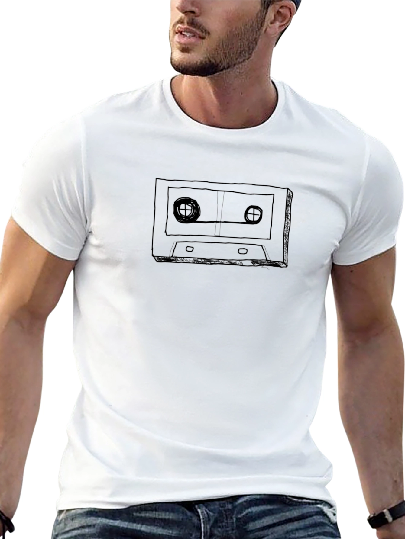 Black Retro Cassette Tape Graphic Tee - Black Cotton T-Shirt view 13