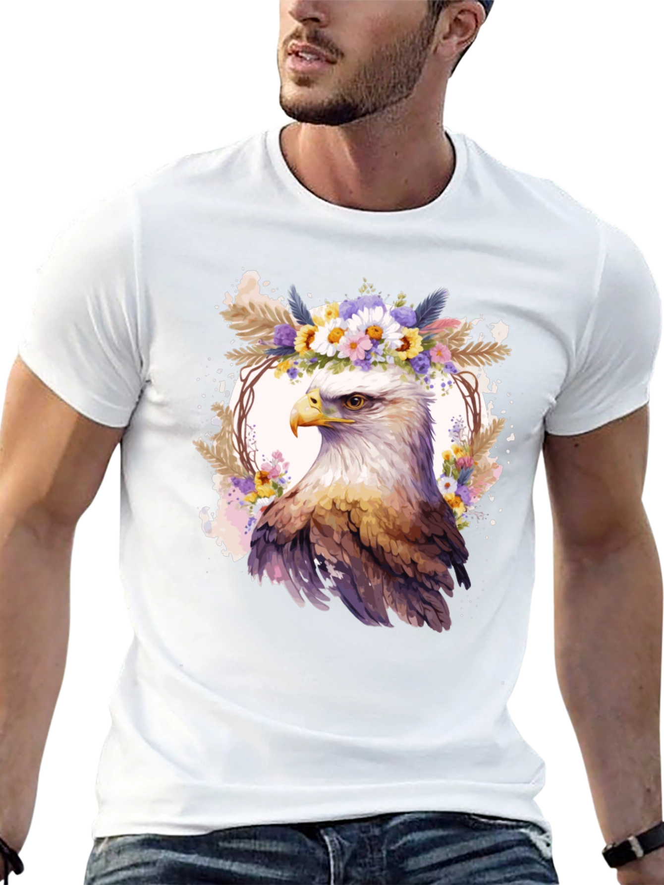 Black Eagle Floral Wreath Graphic T-Shirt view 13