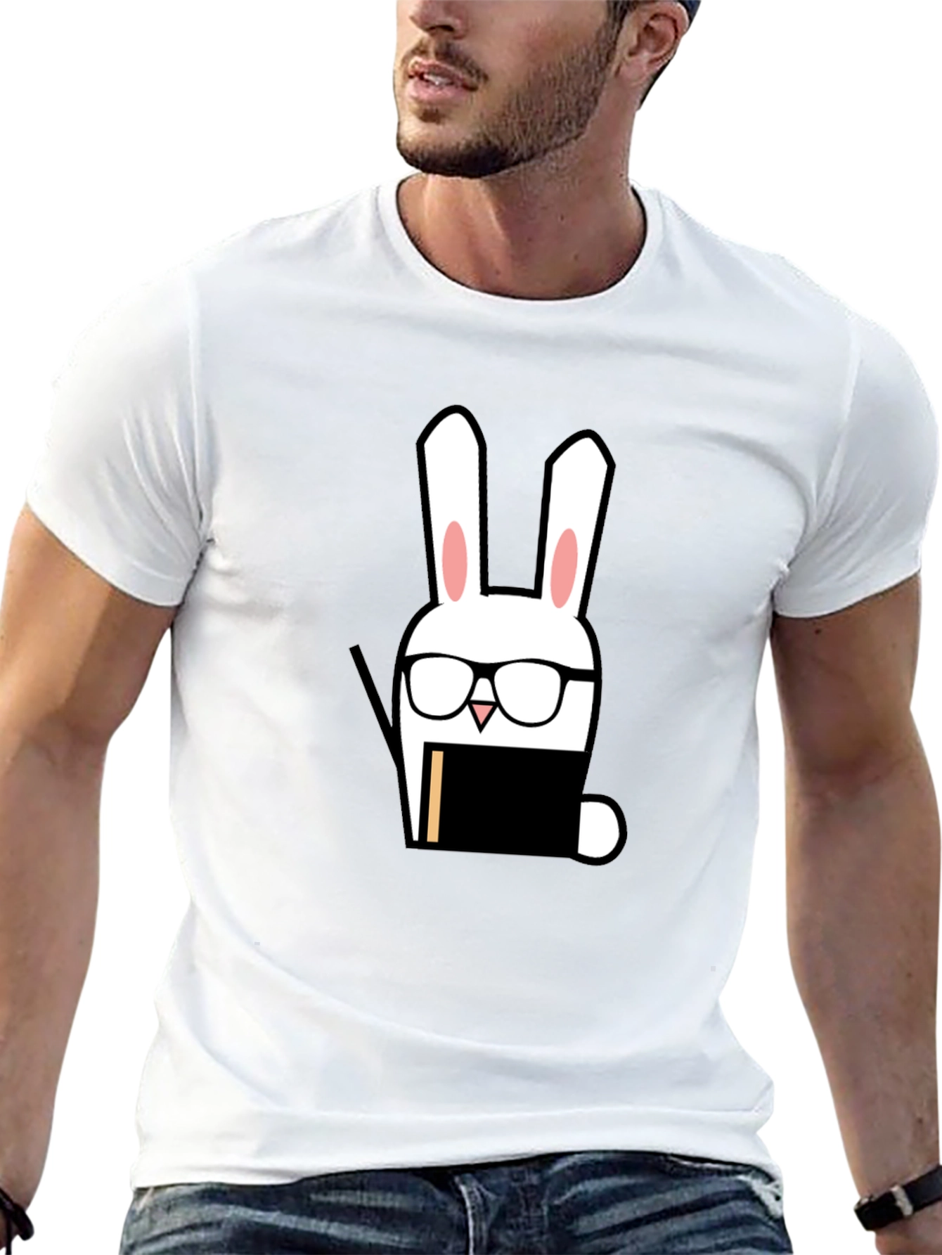 Black Nerdy Rabbit Graphic Tee - Black Cotton T-Shirt view 13