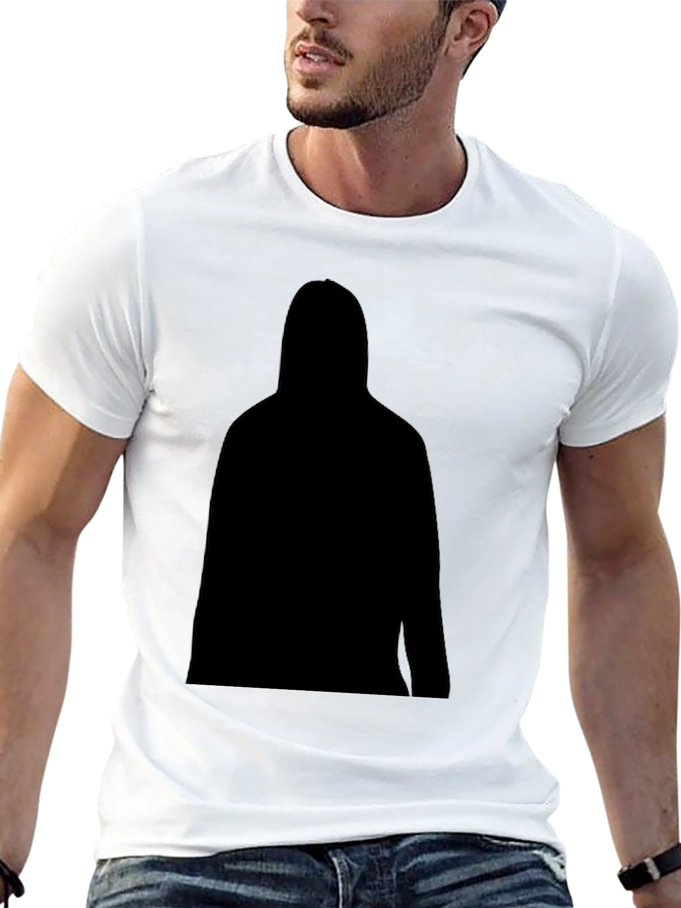 Black Men's Black T-Shirt with Silhouette Graphic view 13
