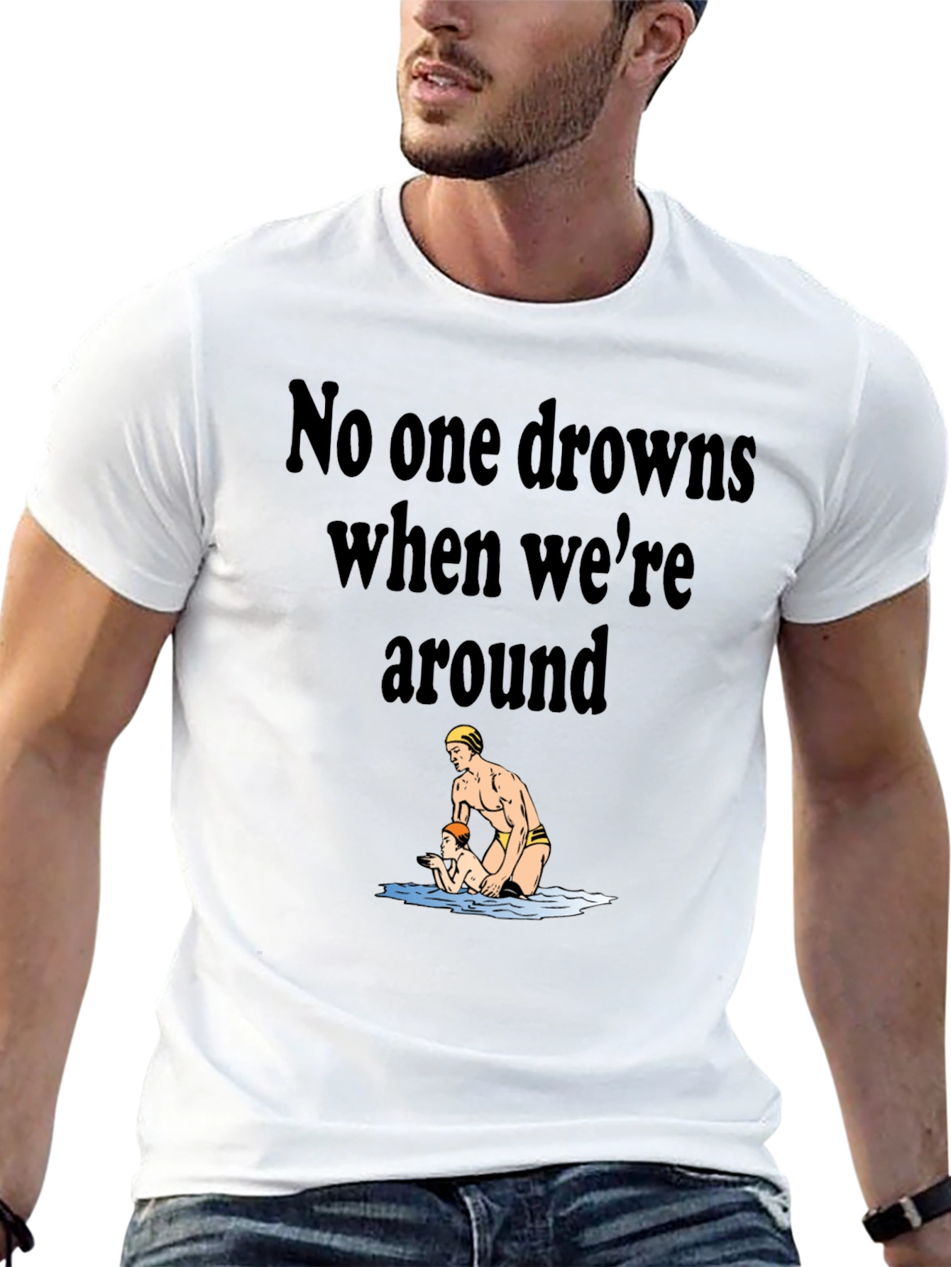 Black Lifeguard Humor T-Shirt - No One Drowns Around view 13