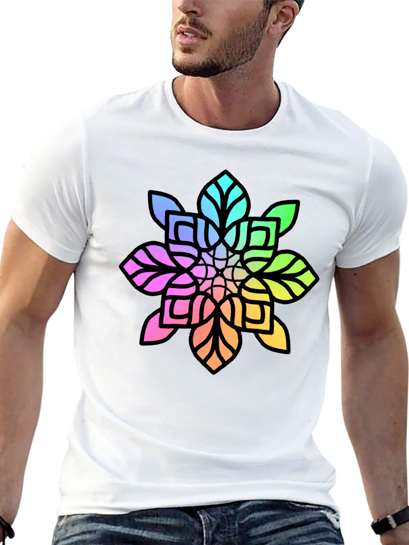 Black Rainbow Mandala Graphic Black Tee view 13