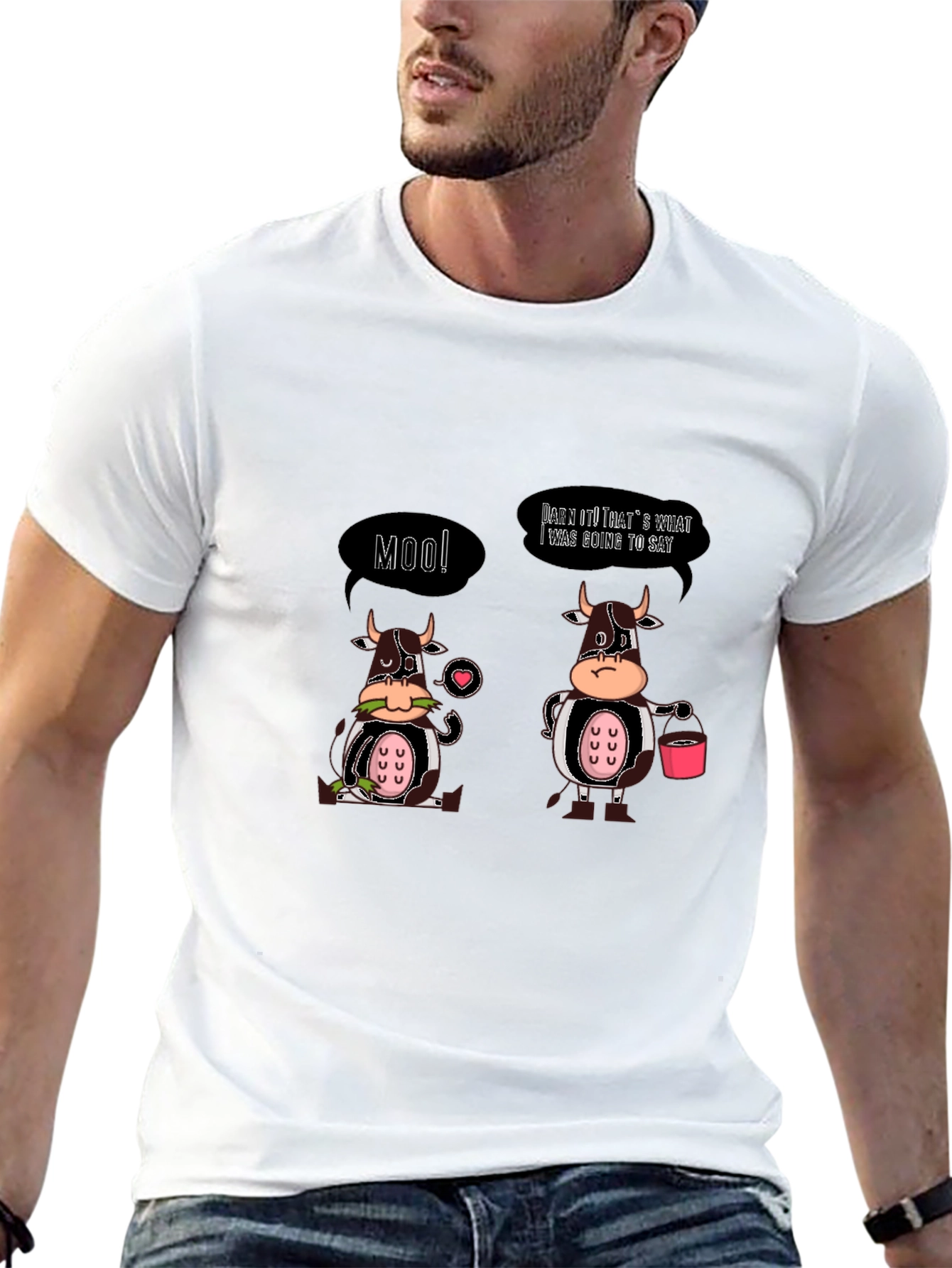 Black Funny Cow Graphic T-Shirt - "Moo!" and More view 13
