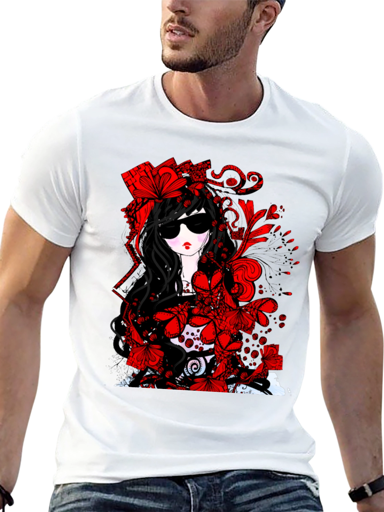 Black Gothic Floral T-Shirt - Dark & Stylish view 13