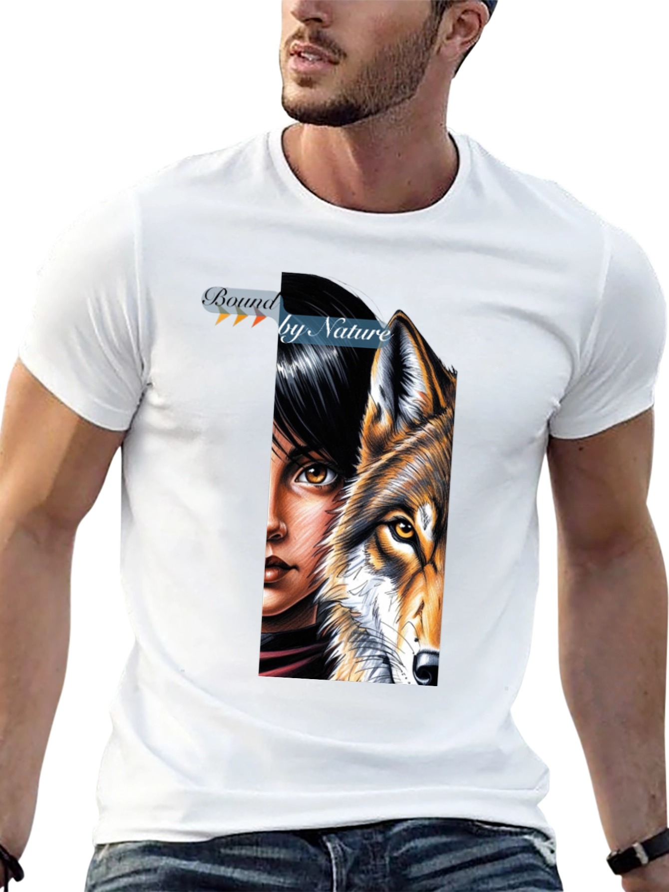 Black Bound by Nature T-Shirt - Wolf & Woman Graphic Tee view 13