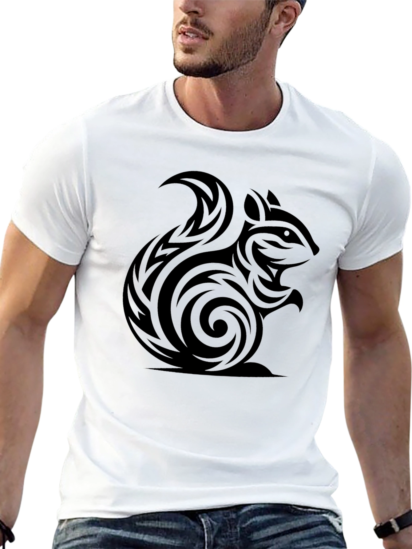 Black Tribal Squirrel Tee - Black Cotton Graphic T-Shirt view 13