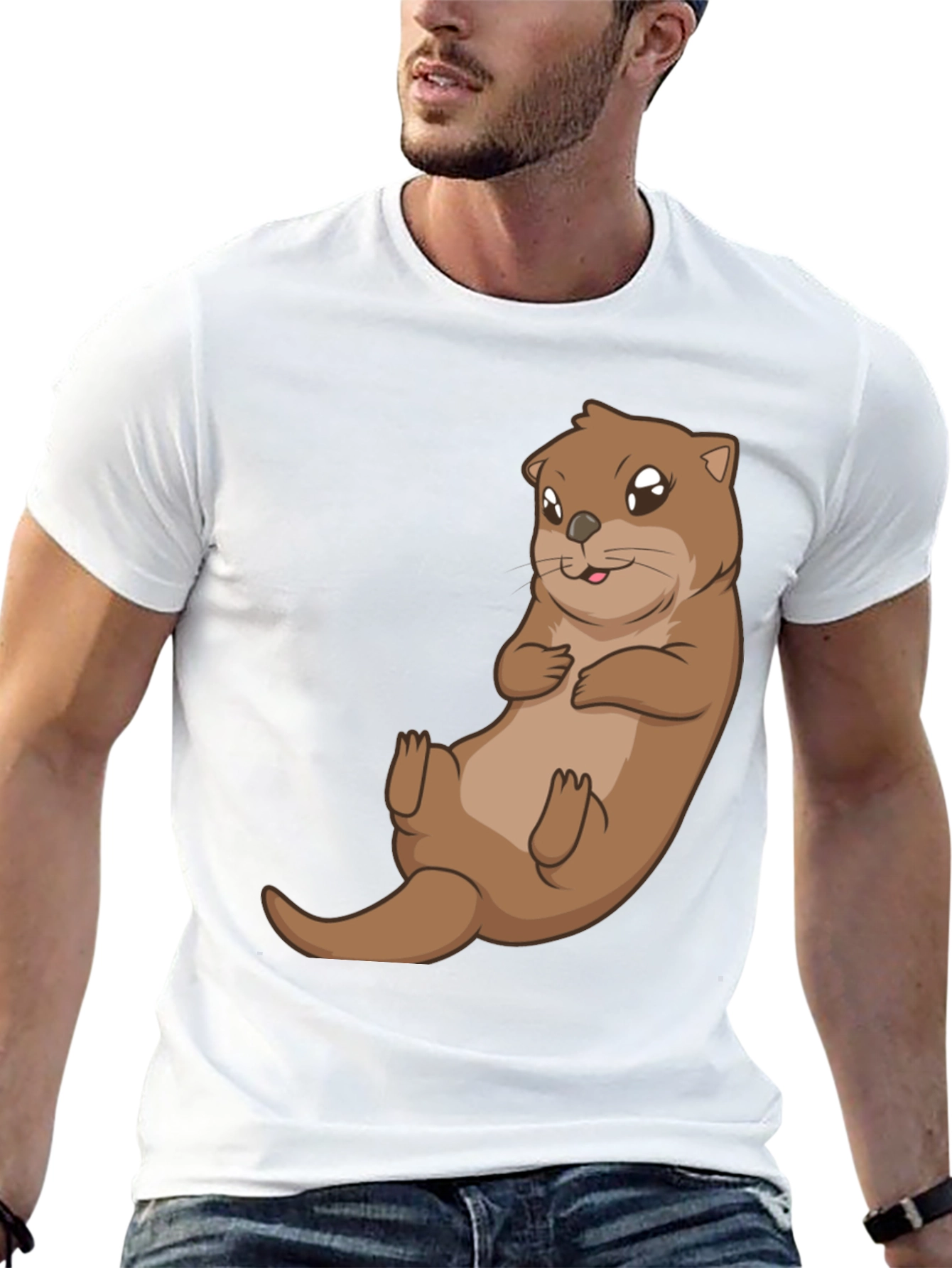 Cute Otter Graphic Tee - Black Cotton T-Shirt - 13