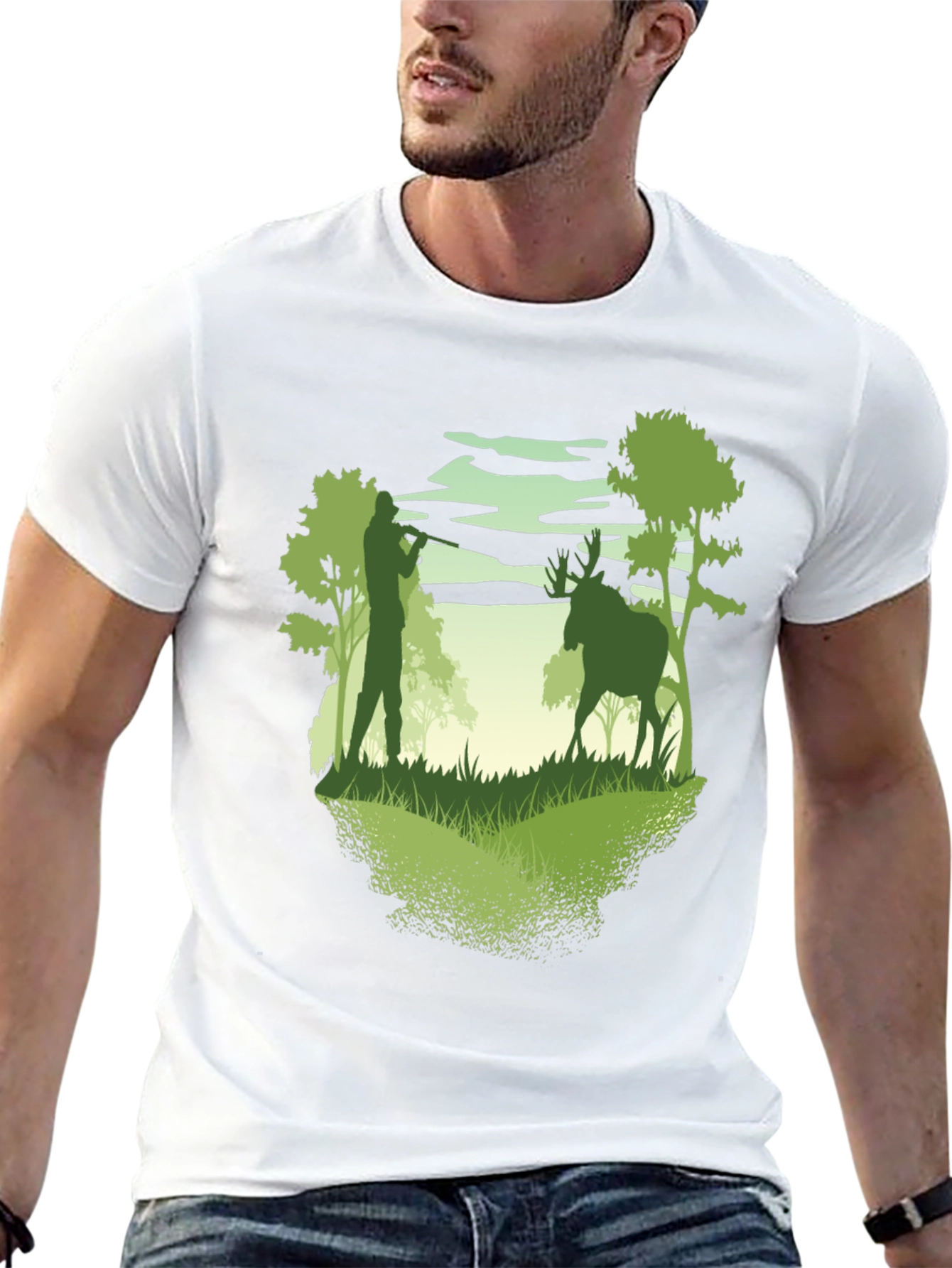 Black Hunter & Deer Graphic Tee - Nature Lover's T-Shirt view 13
