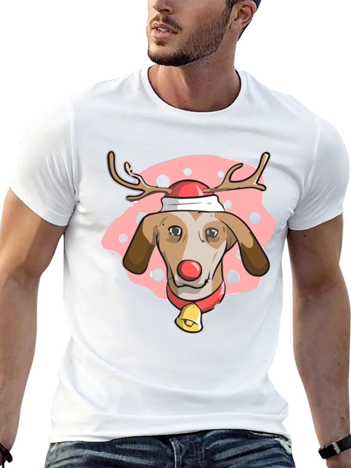 Black Festive Dog Reindeer T-Shirt - Holiday Cheer! view 13