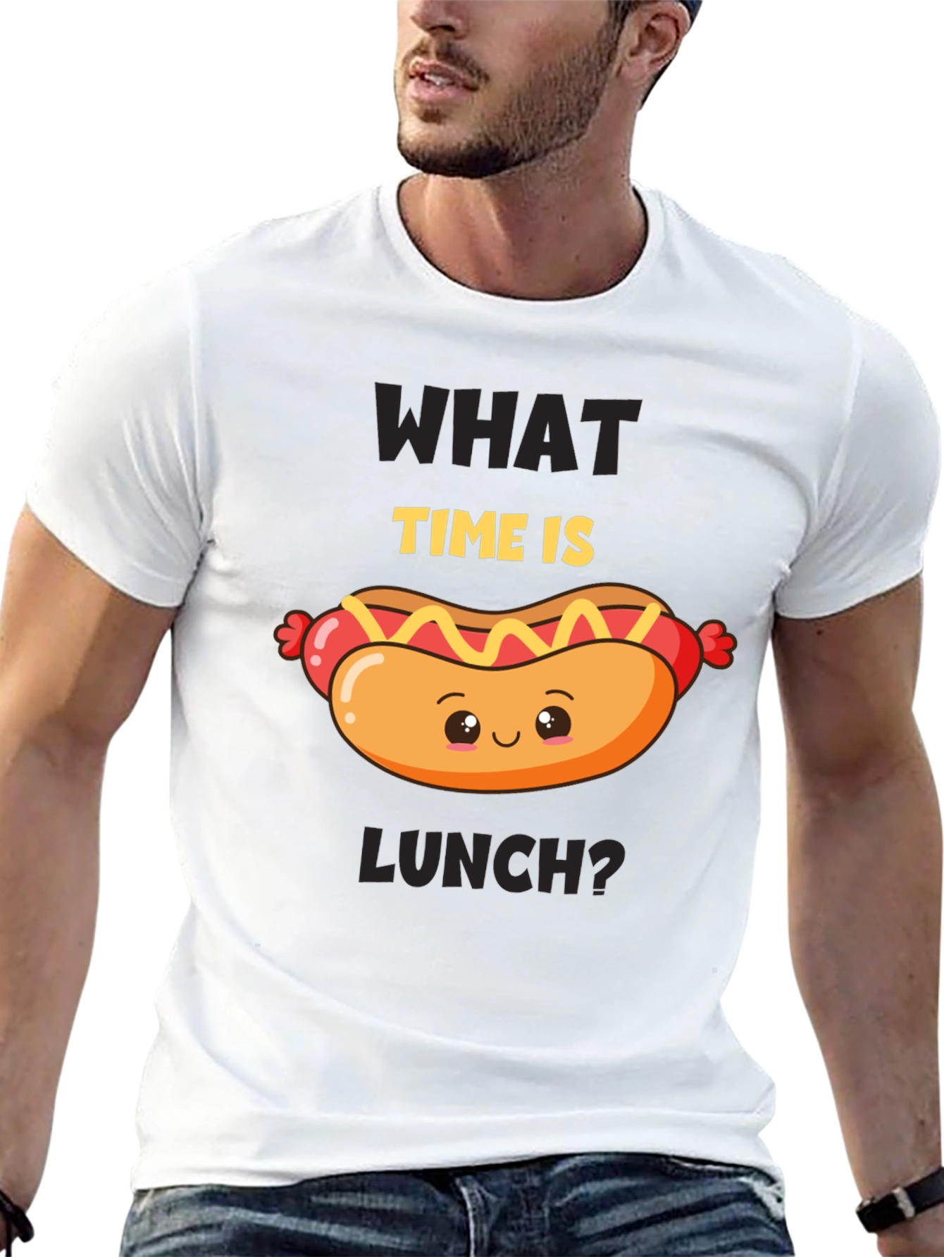 Black Funny Hot Dog T-Shirt - What Time Is Lunch? view 13