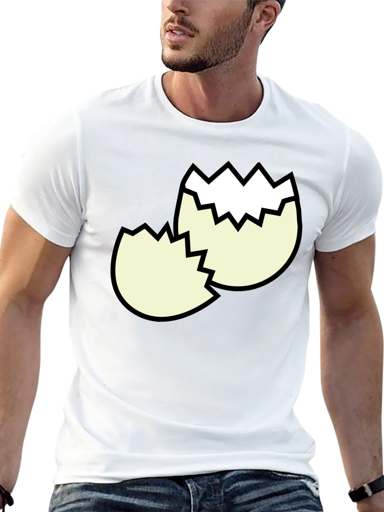 Black Cracked Egg Graphic Tee - Funny Broken Eggshell Design view 13