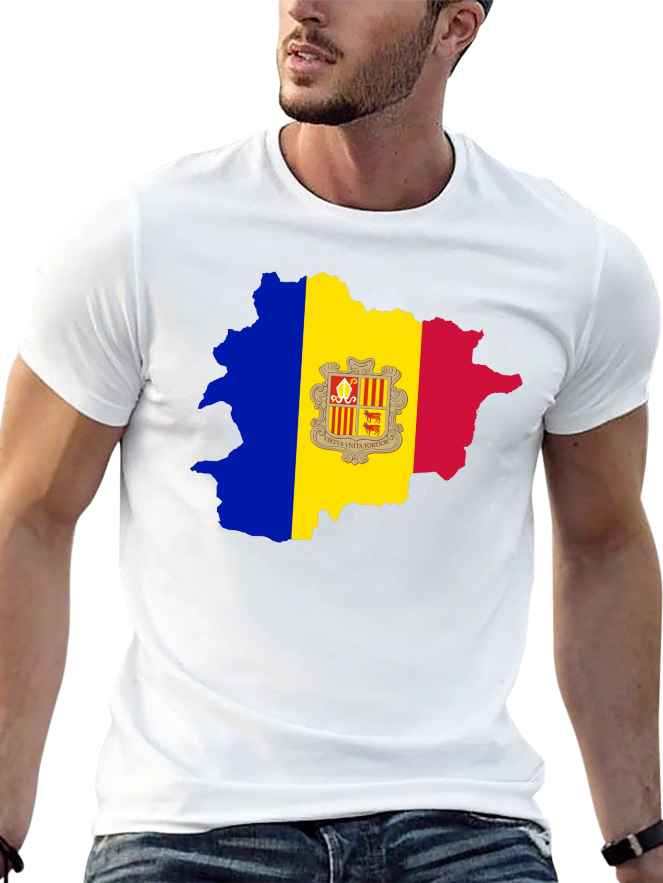 Black Andorra Flag Map Graphic Tee - Black Cotton Blend view 13