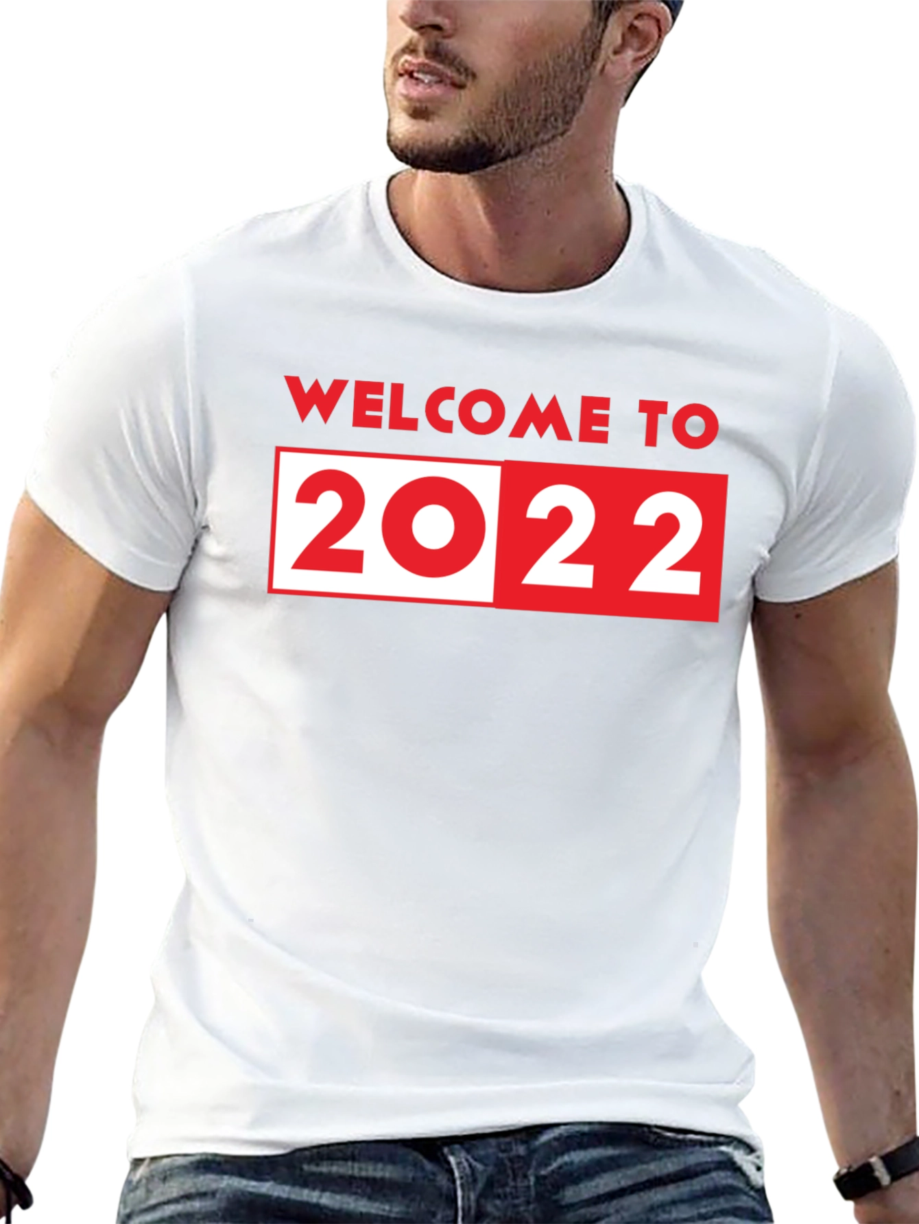Black Welcome to 2022 T-Shirt - Black Crew Neck view 13