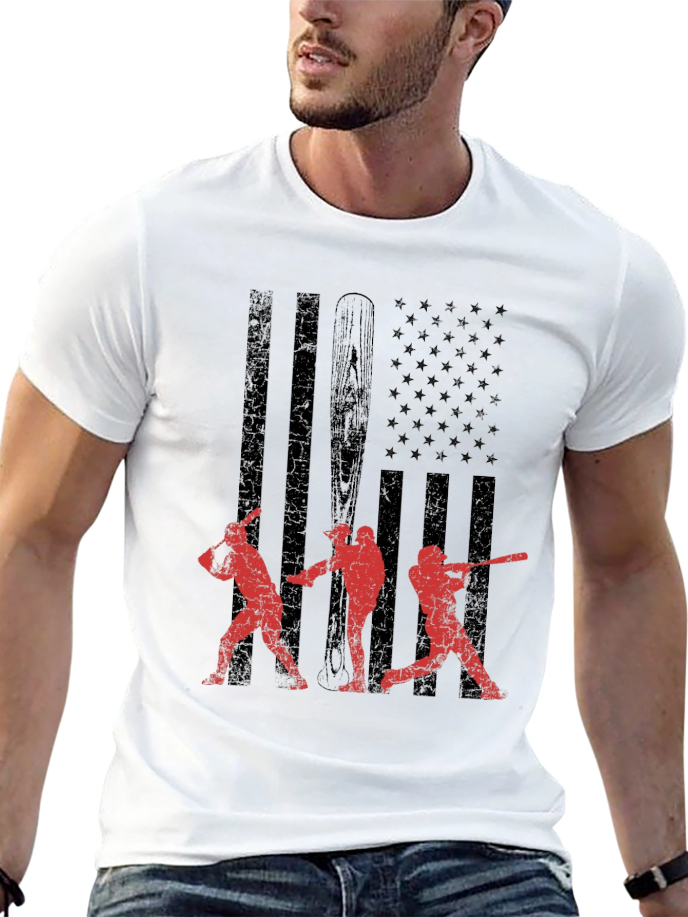 Black Baseball USA Flag Graphic T-Shirt view 13