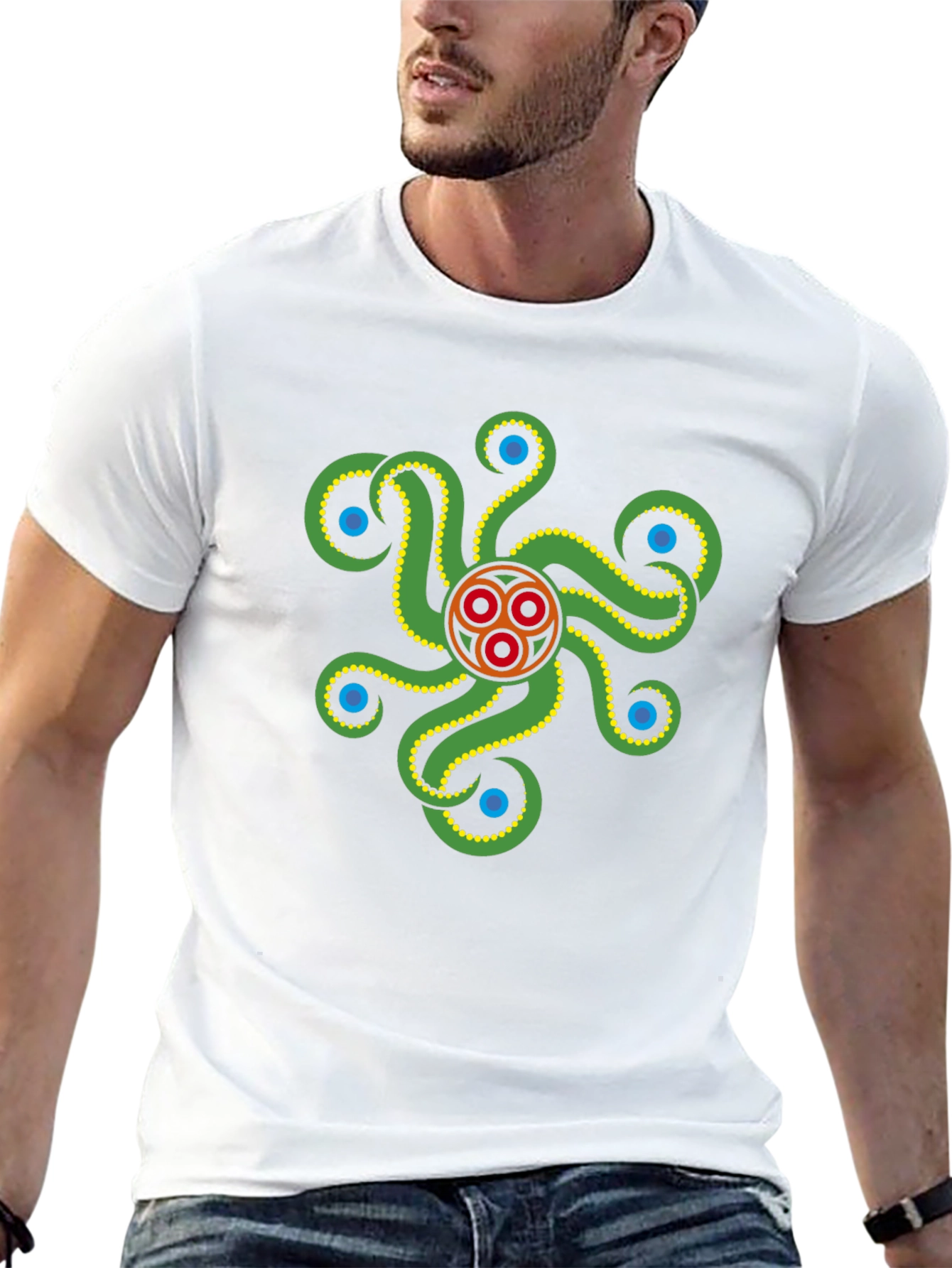 Black Black Tee with Green Octopus Graphic view 13