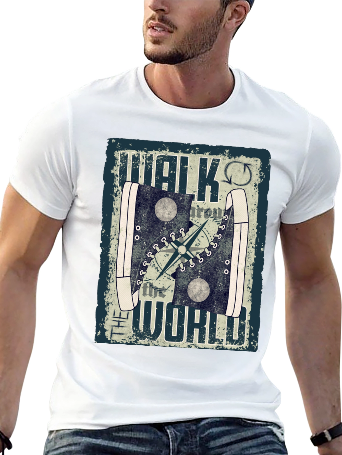 Walk the World T-Shirt, Travel Compass Design - 13