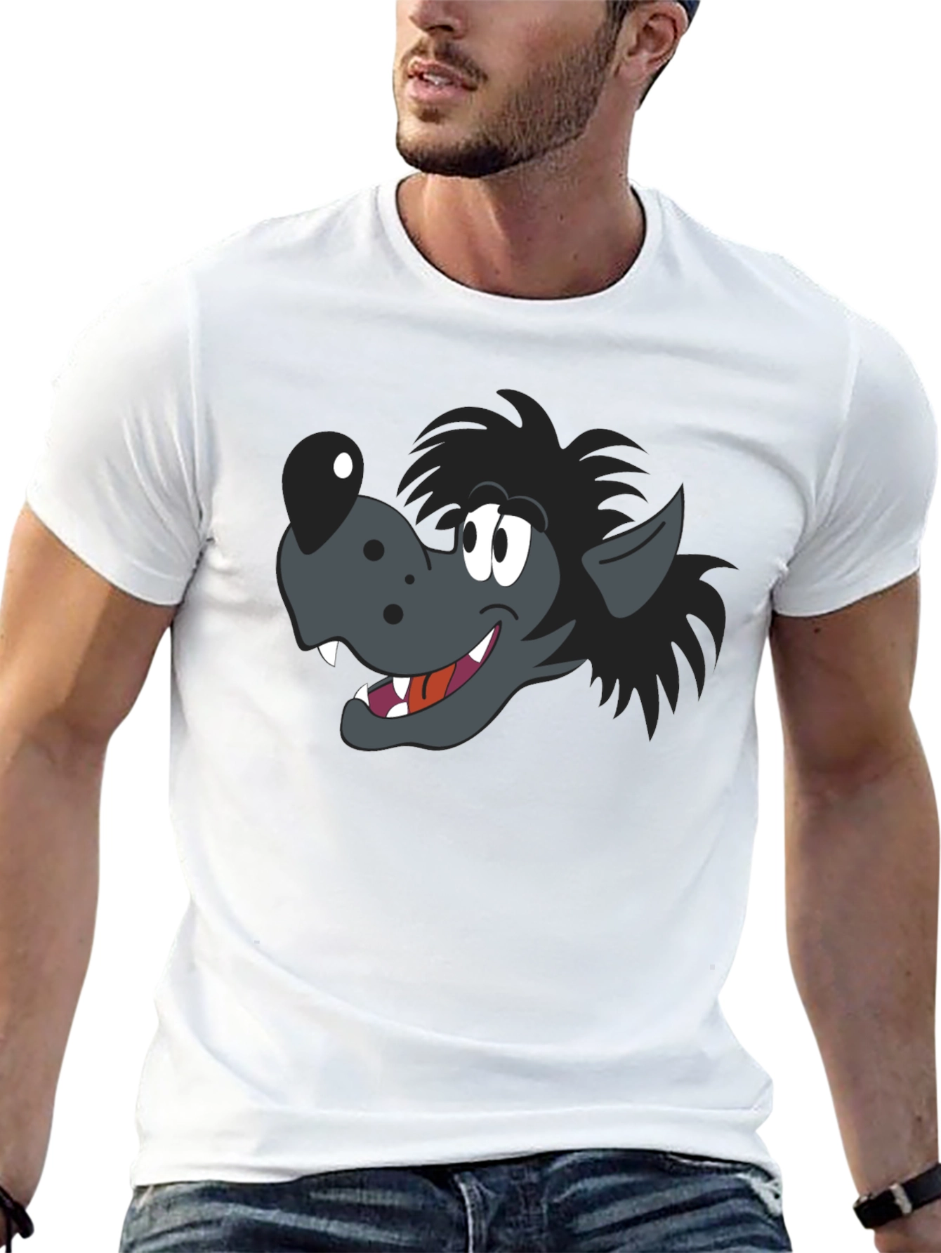 Black Cartoon Wolf Graphic Black T-Shirt view 13