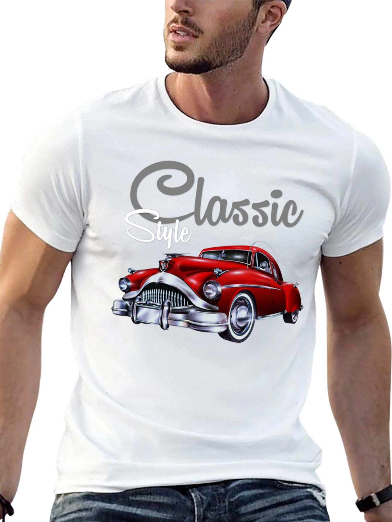 Black Classic Style Car Graphic Tee - Soft Cotton Blend view 13